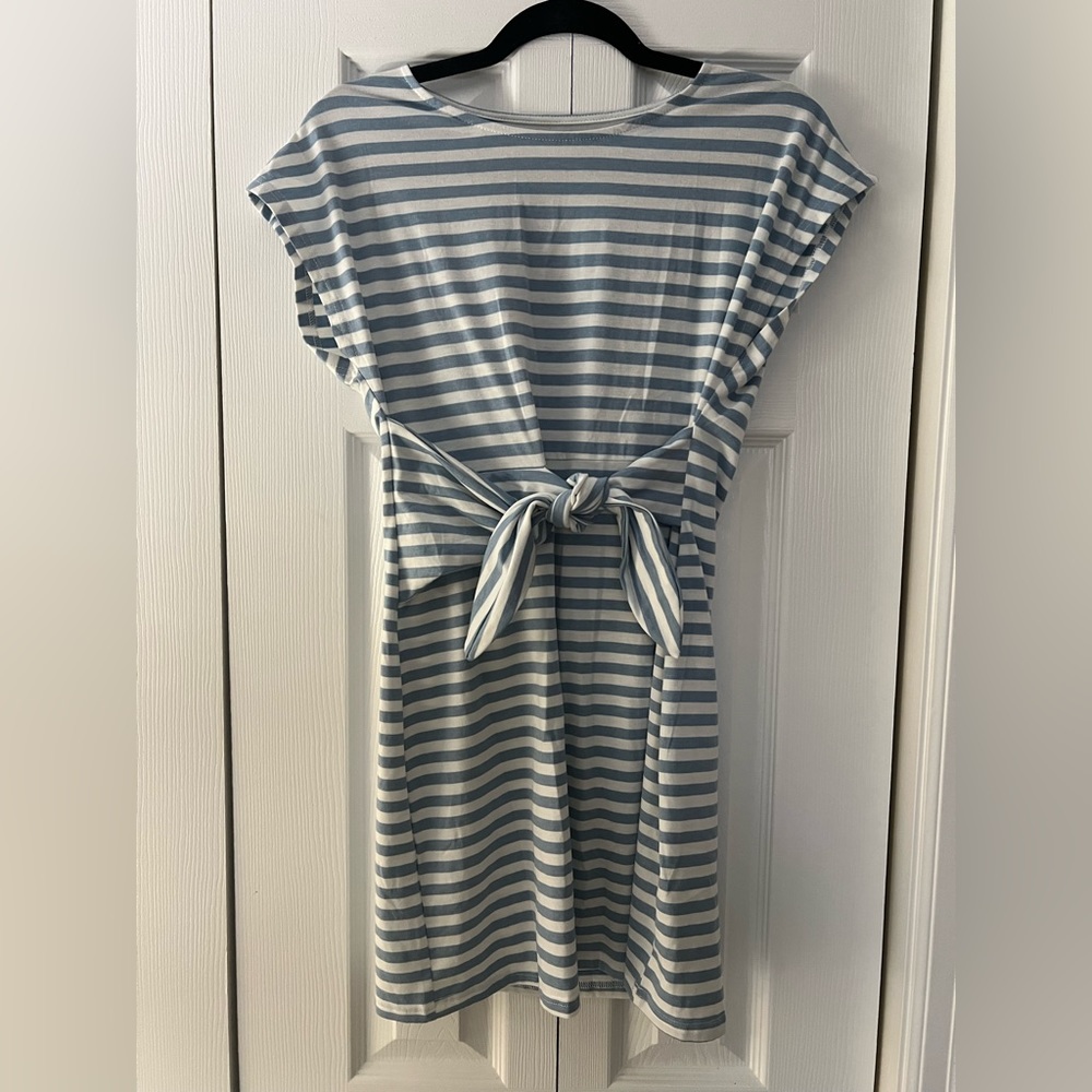 Baby Blue and white strip tie front T-shirt dress